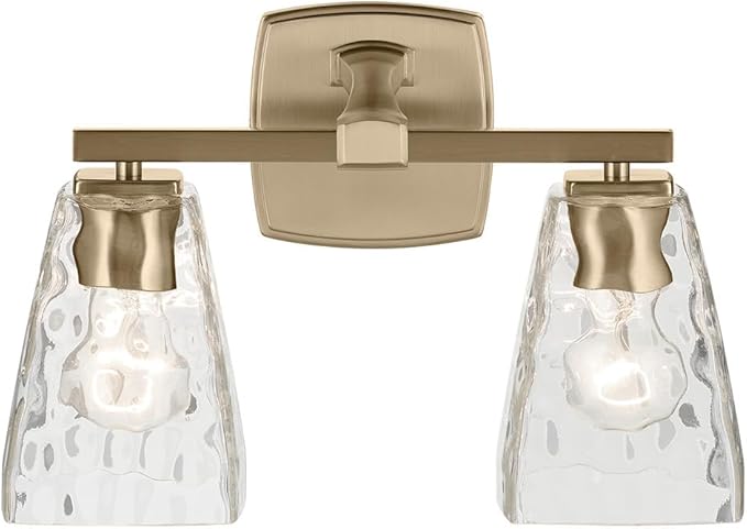Kichler Marant 14.25" 2-Light Bathroom Vanity Light Fixture with Clear Water Glass in Champagne Bronze for Powder Room Over Mirror (14.25" W x 9.5" H), 55215CPZWTR