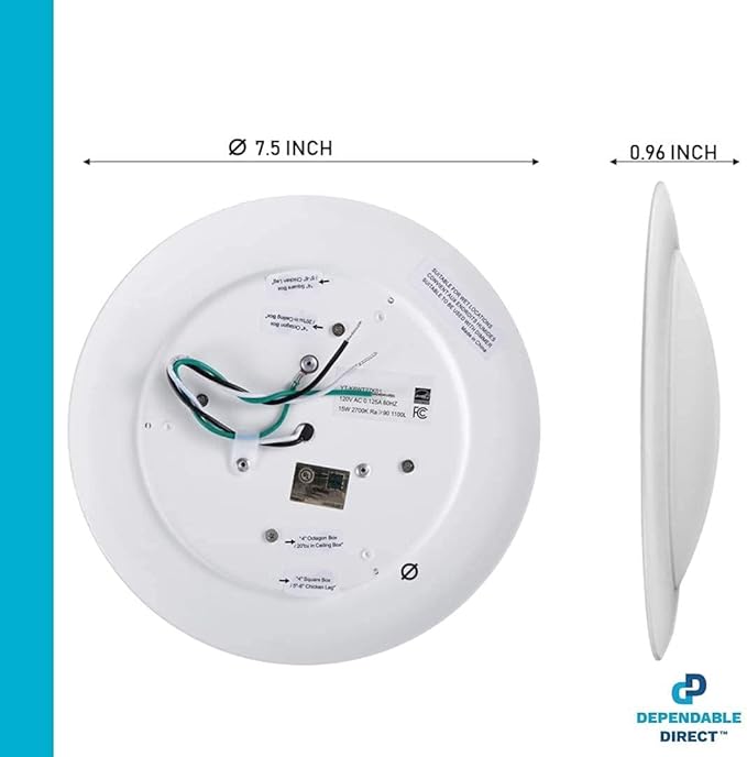 7.5" Flush Mount Ceiling Light, Dimmable LED Disk & Ceiling Lights,16.5W (120W Equivalent), 120V, 5000K, ETL - 4/6" J-Box, Wet Location LED Lights, Light Fixtures (Bright White)