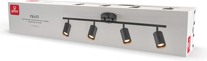 Globe Electric 64000012 30" 4-Light Track Lighting, Matte Black, Ceiling Light, Vintage, Kitchen Lights, Bulb Not Included