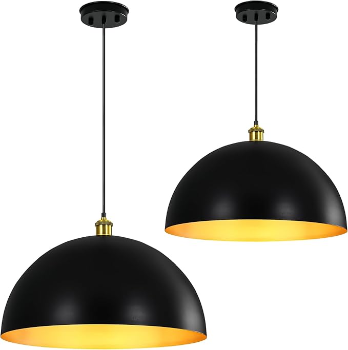Black-Farmhouse Pendant-Light Hanging-Lamp Fixtures - 20 inch Kitchen Island Pendant Lights Industrial Dome Ceiling Lighting Dining Room Large Vintage Light for Indoor Black (20 inch (2PCS))