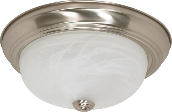 NUVO 60/198 Flush Mounted Dome Light Fixture, 13", Brushed Nickel/Alabaster Glass