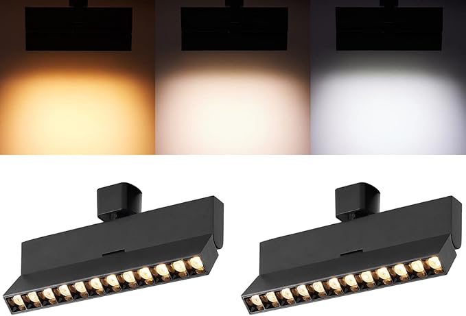 VANoopee 3-Color Dimmable LED Track Lighting Heads H Type Bright Track Light Heads Modern Ceiling Spotlight Fixtures for Kitchen Wall Art, 3000K 4000K 5000K, Flicker Free 30° CRI90+ Black 12W 2 Pack