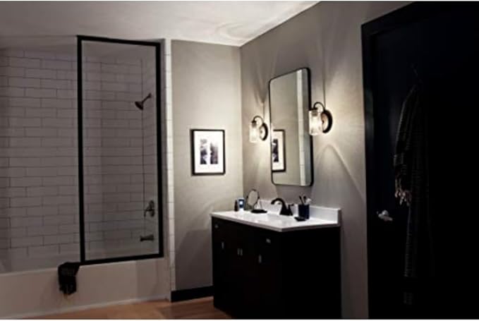 Kichler Braelyn 9.5" Wall Sconce in Olde Bronze®, 1-Light Industrial Wall Mount with Clear Seeded Glass, (9.5" H x 5" W), 45457OZ