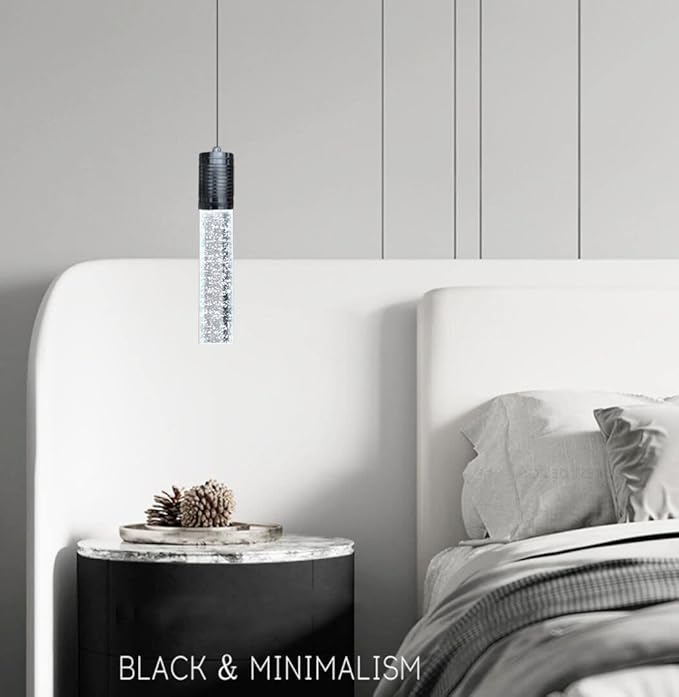 HAIXIANG Modern Kitchen Island Hanging Light Fixtures Crytstal Pendant Lighting for Kitchen Island Black Mini Chandelier with 6000K Daylight Bulb