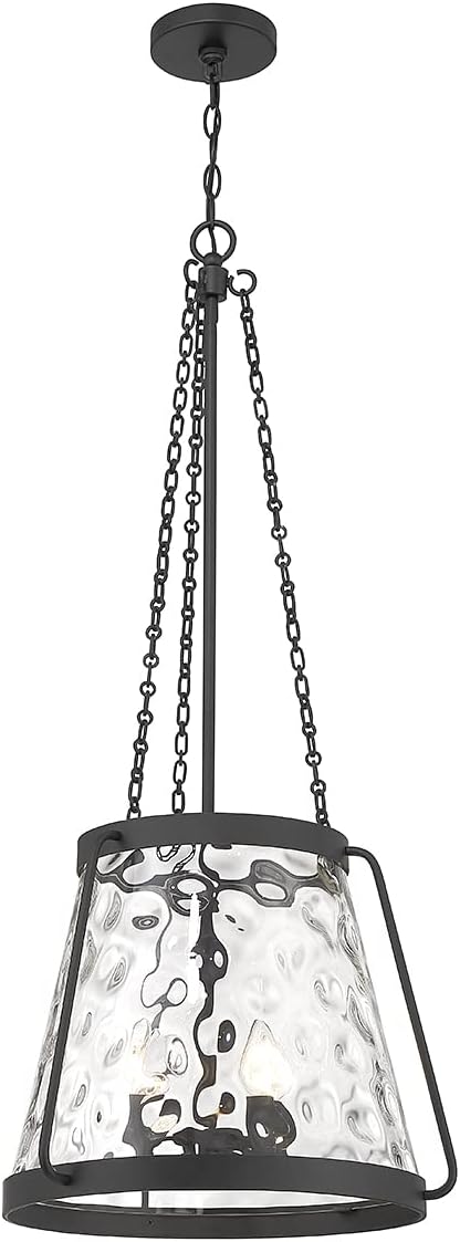 Savoy House 7-1804-4-89 Crawford Vintage Traditional Coastal Clear Water Glass Pendant, 4-Light 240 Total Watts, 40" H x 18" W, Matte Black