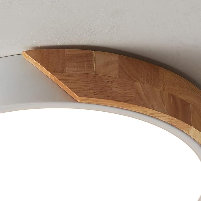 Modern LED Ceiling Light, Flush Mount, Round Wood, 30W, 2400 Lumens, Cool White, 11.8in, for Home Office, Bedroom, Living Room, Kitchen, Hallway