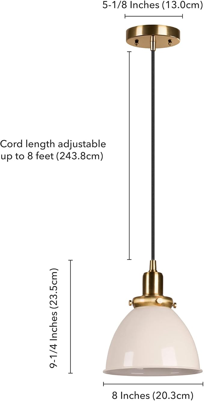Madison 8" Wide Pendant with Metal Shade in Pearled White/Brass/Pearled White