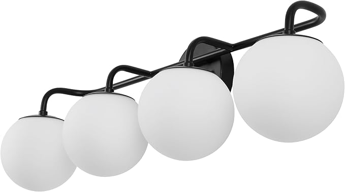 JONATHAN Y 31" Black Modern Globe Wall Sconce Vanity Light for Bathroom, White Frosted Glass Shade, Midcentury Parisian Bistro Wall Lamp, LED Bulb Included (JYL3558B)