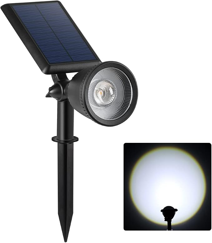 Solar Powered Sunset Spotlight Outdoor Waterproof Spot LED Accent Landscape Uplight for Outside Trees, House Flag, Sculptures, Patio, Wall, Yard and Garden, Independently Adjustable Light & Panel
