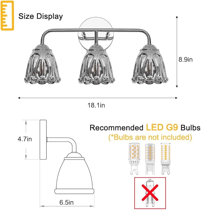 Daunton Vintage 3 Light Vanity Light, Chrome Bathroom Vanity Light, Bathroom Light Fixtures with Smokegray Glass Shade, Antique Vanity Light Fixtures Over Mirror, Wall Sconce for Bedroom, Living Room