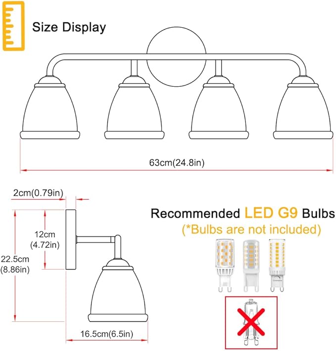 Daunton 4-Light Vintage Vanity Light, Black and Gold Bathroom Vanity Light Fixtures Over Mirror, Elegant Bathroom Light Fixtures with Clear Glass Shade, Wall Sconce Lighting for Bedroom, Living Room