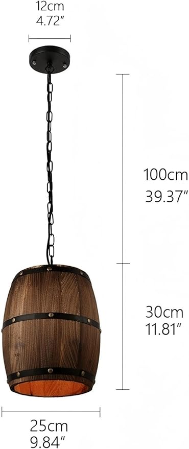 Newrays Antique Wood Wine Barrel Pendant Lamp Hanging Rustic Unique Kitchen Bar Ceiling Lamp Light Fixtures (S)