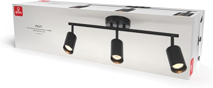Globe Electric 64000091 21" 3-Light Track Lighting, Matte Black, Pivoting Shades, Ceiling Lamp for Bedroom, Kitchen, Hallway, Bathroom, Den, Dining Room, Home Décor