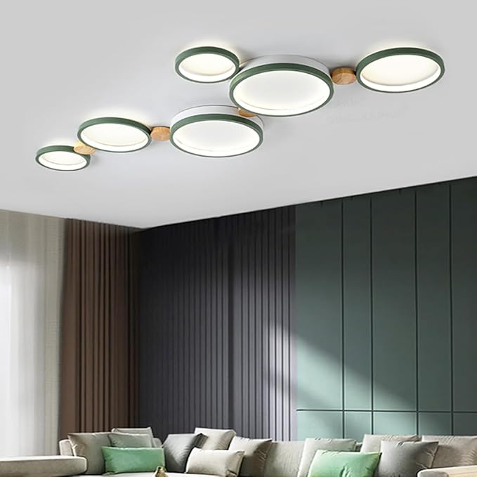 6-Lights LED Ceiling Light Fixture,42 Inch Modern Ceiling Lights Flush Mount Wooden 40W Dimmable Chandelier for Living Room Bedroom Kitchen,3000K/4000K/6000K Temperatures Selectable Green
