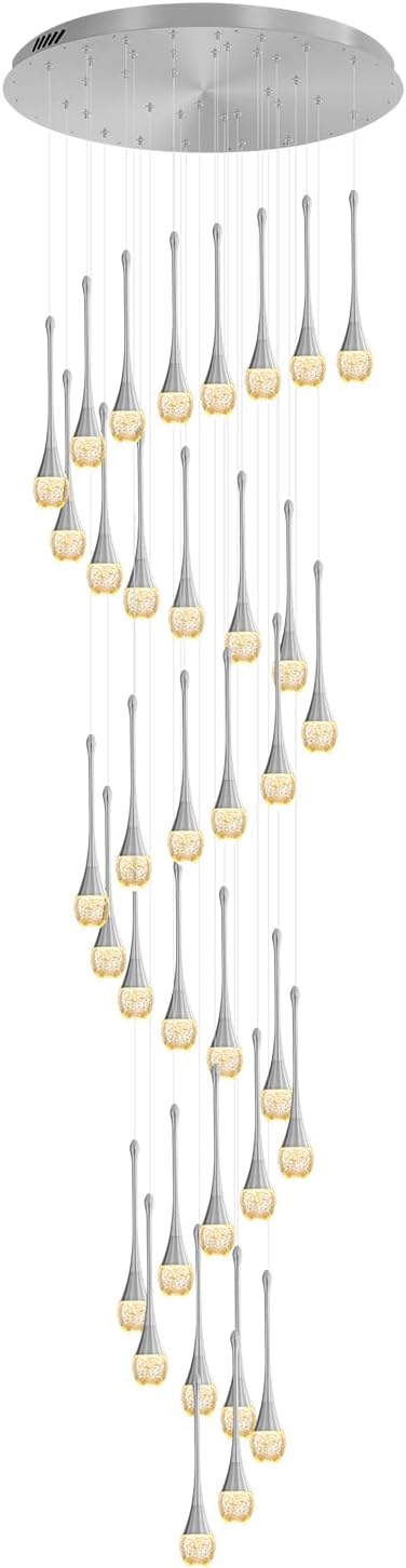 ykolupty 150in High Ceiling Chandelier for Foyer Entrance 36-Light Crystal Silver Chandelier Light Fixture Large Ceiling Light for Living Room Staircase Hallway Dining Room