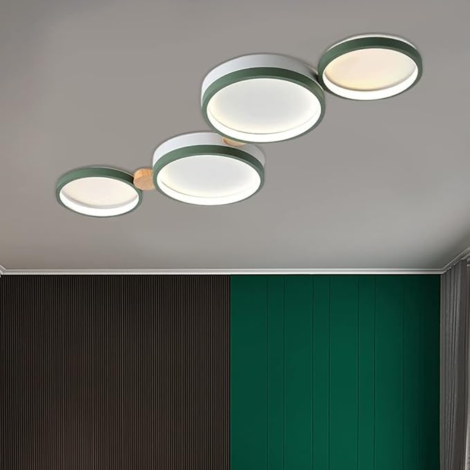 4-Lights LED Ceiling Light Fixture,23 Inch Modern Ceiling Lights Flush Mount Wooden 30W Dimmable Chandelier for Living Room Bedroom Kitchen,3000K/4000K/6000K Temperatures Selectable Green