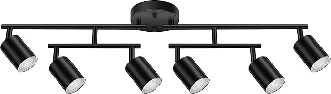 Track Lighting Fixtures Ceiling Black, 6 Light Track Lighting Kit for Kitchen, 30" Flexibly Spotlight with Rotatable Head, Modern LED Flush Mount Ceiling Lighting for Living Room Bedroom(GU10,NO Bulb)