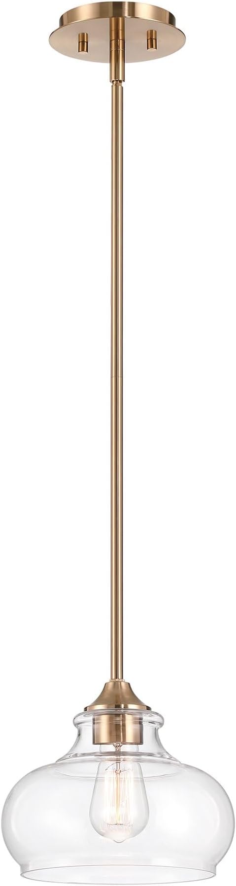 Kira Home Harlow 9" Modern Schoolhouse Pendant Light with Clear Glass Shade, Industrial Farmhouse Gold Hanging Light with Schoolhouse Glass, Cool Brass Finish