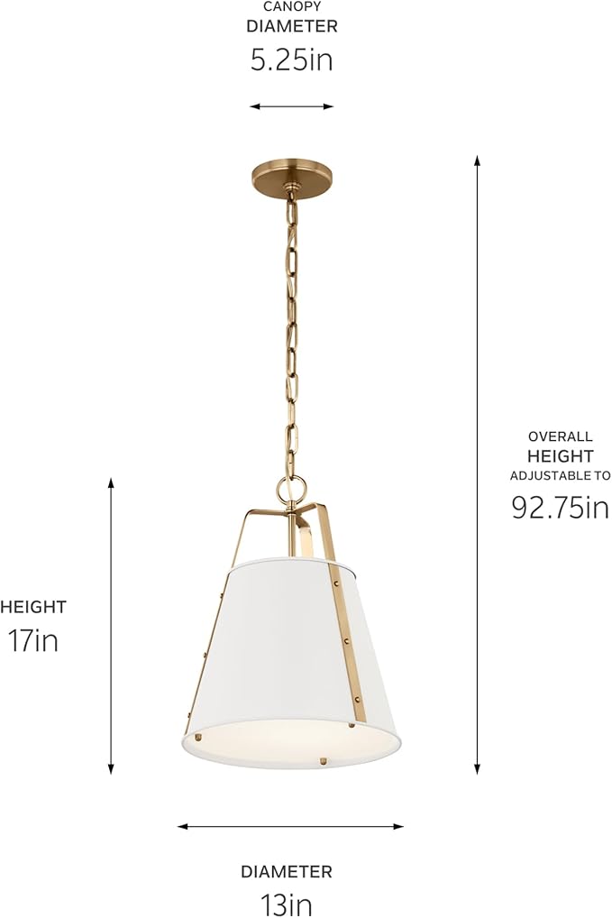 Kichler Etcher 1-Light Pendant, Updated Traditional Light with Etched Painted White Glass Diffuser in White and Champagne Bronze, for Kitchen or Dining Room (17" x 13"), 52710WH