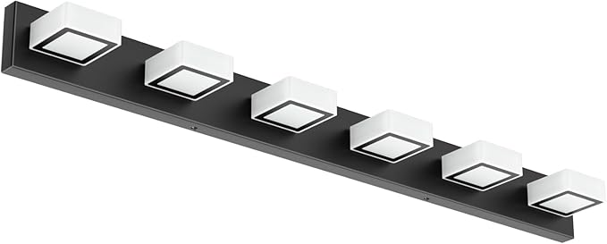 Ralbay Black Bathroom Vanity Lights 48inch Metal Acrylic LED Modern Bathroom Wall Lighting Fixtures Matte Black (White Light 6000K, Non-dimmable)