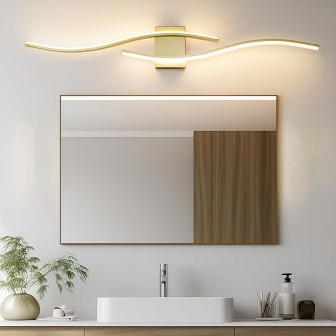 Modern Gold Bathroom Light Fixtures, LED Vanity Light with Remote Control, Bathroom Vanity Light Fixture Over Mirror, Wall Lights for Bedroom, 40.5 inch Wall Sconce Lighting for Home, Living Room
