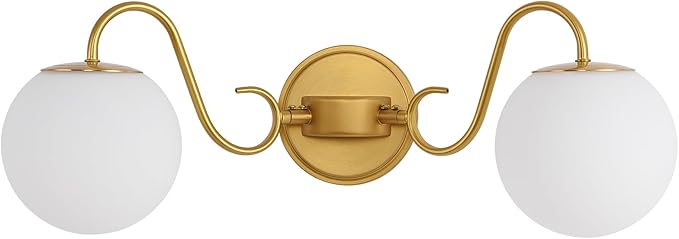 2 Lights Bathroom Vanity Light Fixtures Over Mirror, Brushed Gold Vintage Vanity Lights For Bathroom With Milk White Glass Globe Shade, Wall Lights For Bedroom, Hallway, Dressing Table,Includ G9 Bulbs