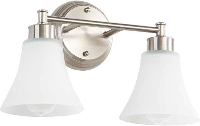 LOUSACE 2 Light Bathroom Vanity Light Brushed Nickel Bathroom Lighting Fixtures Over Mirror with Opal White Frosted Glass, Vintage Traditional Wall Lighting Fixture Satin Nickel Vanity Lights