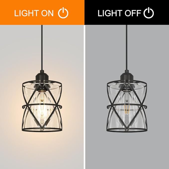 Black Pendant Lights for Kitchen Set of 2, Kitchen Island Pendant Light with Clear Glass, Adjustable Bathroom Pendant Lights, Hanging Kitchen Light over Island,59'' Cord for,Bedside Table,Hallway