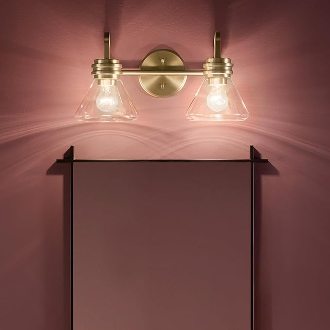 Kichler Farum 19.25" 2-Light Bathroom Vanity Light Fixture with Clear Glass in Champagne Bronze for Vanity Mirror, Jack & Jill Layout, Over Mirror (19.25" W x 9.5" H), 55154CPZCLR