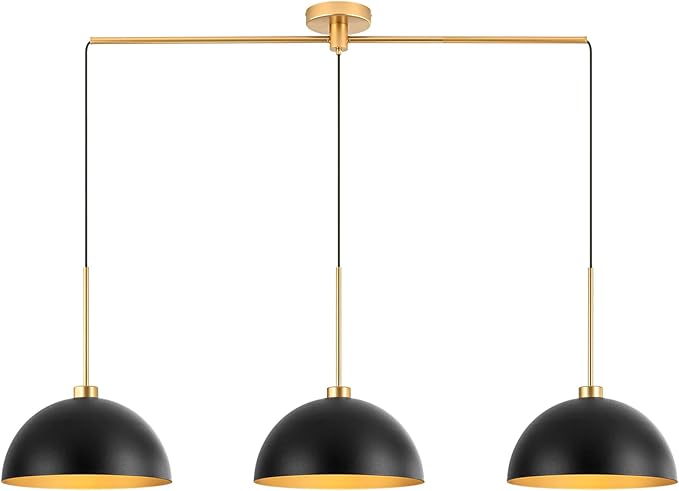 Farmhouse Pendant Lights, 3-Light Black and Gold Dome Pendant Light Fixtures,Industrial Kitchen Island Lighting for Dining Room Bar, E26 Base