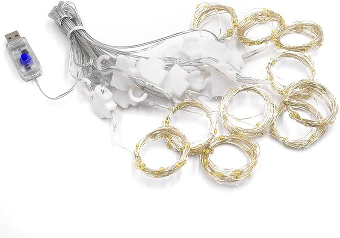 Curtain String Lights, 300 LED Fairy Lights with 8 Light Modes, 9.8x9.8Ft Remote Controlled Plug-in Fairy String Lights for Christmas, Bedroom, Indoor, Outdoor, Weddings, Party Decor (White)