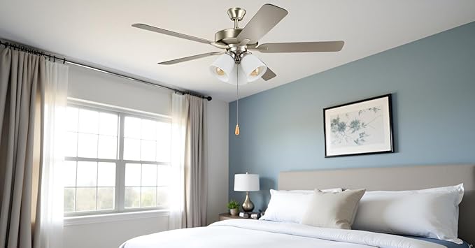 Aspen Creative 22011-2, Three-Light Ceiling Fan Light Kit with Pull Chain, Brushed Nickel Finish with Frosted Glass Shades, 13" Diameter x 6-3/4" Height