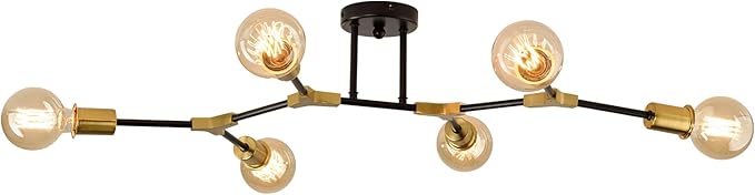 ASGYISA 8 Light Modern Sputnik Chandelier Black and Gold Ceiling Light Fixture Mid Century Ceiling Lamp for Bedroom Living Room Dining Room Kitchen Foyer (Metal Matte E26