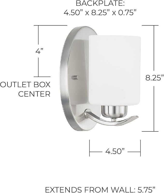 HomePlace by Capital Lighting 615211BN-338 Dixon Modern Soft White Glass Wall Sconce, 1-Light 100 Watt, 8" H x 5" W, Brushed Nickel