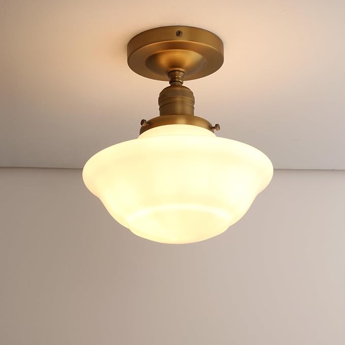Pathson Vintage Flush Mounted Ceiling Lighting with Milk White Glass Shade, Mid-Century Style Ceiling Light Fixture for Hallway Foyer Loft Living Room Bedroom