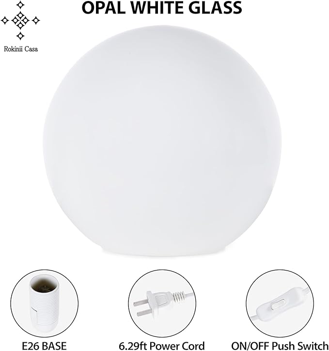 10 Inch Ball Table Lamp with Glass Shade, Ball Light Bookshelf Lamp for Bedroom, Dorm, Office and Bedroom Bookshelf Reading Decoration, Without Bulb