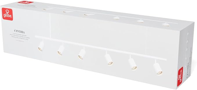 Globe Electric 64000124 55" 6-Light Adjustable Height Track Lighting, Matte White, Pivoting Heads, Modern Ceiling Light for Kitchen, Hallway or Dining Room, Dimmer Switch Compatible