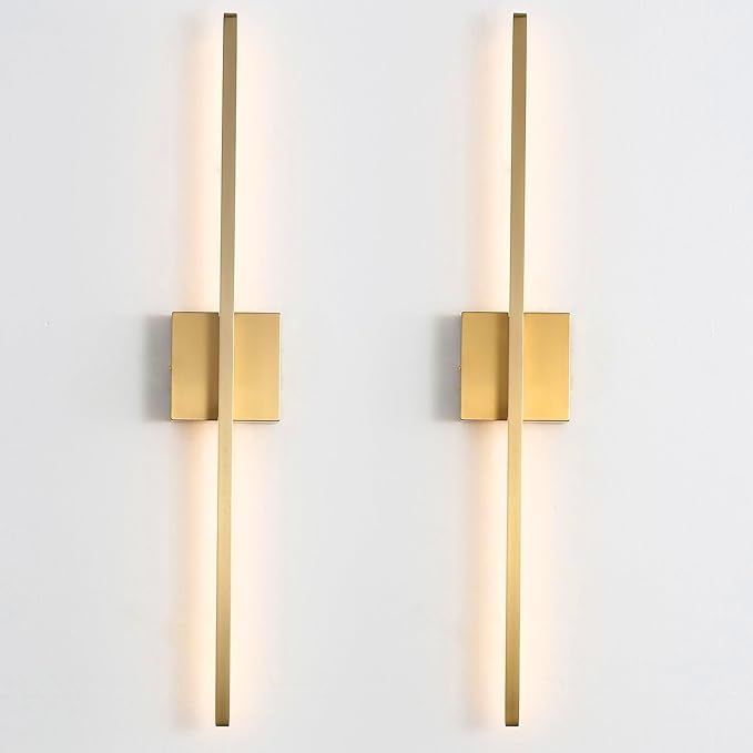 Wall Sconces Set of Two, LED Dimmable Sconces Wall Lighting, Brushed Gold Modern Wall Sconce Light for Bathroom, Living Room, Bedroom, Hardwi