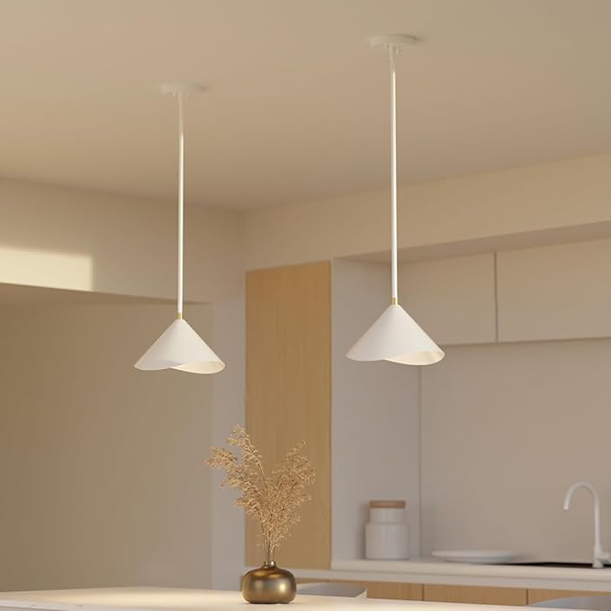 Globe Electric 1-Light Pendant Light, Matte White Metal Shade with Brass Accent, Organic Modern Pendant for Dining Room, Kitchen Island, or Living Room