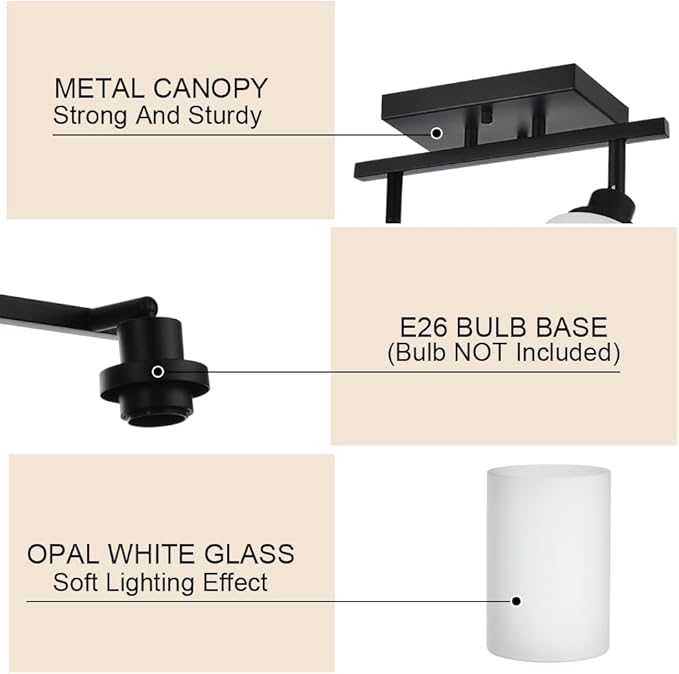 TODOLUZ Adjustable Ceiling Spotlight in Black, 4-Lights Kitchen Island Light Fixtures Ceiling Wall Mount, Track Lighting Kit with Opal White Glass Hallway Dining Room