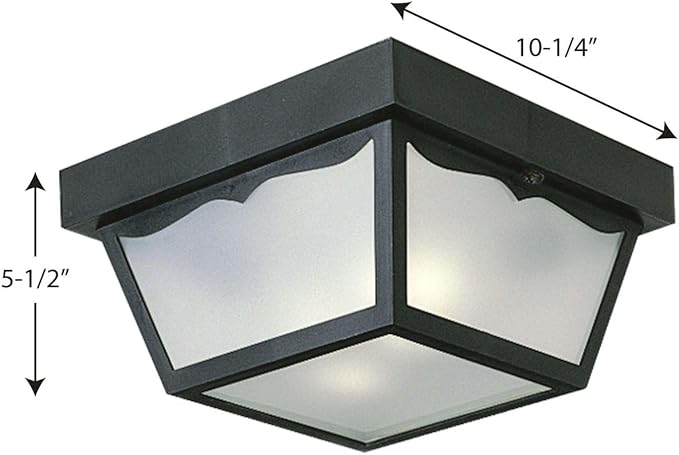 Progress Lighting 2-Light Indoor and Outdoor Flush Mount Ceiling Light, Interior and Exterior Ceiling-Mount Light Fixture for Porch Light, Patios, Garages, Hallways, 10-1/4'' by 5-1/2'', Black