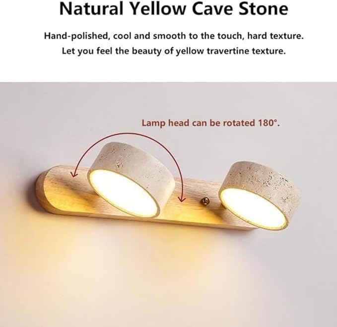 Natural Stone Vanity Light Black Farmhouse Bathroom Light Fixtures Nordic Style Travertine Shade Linear Bathroom Wall Sconce Metal 3 Lights Rotatable LED Wall Light Over Mirror
