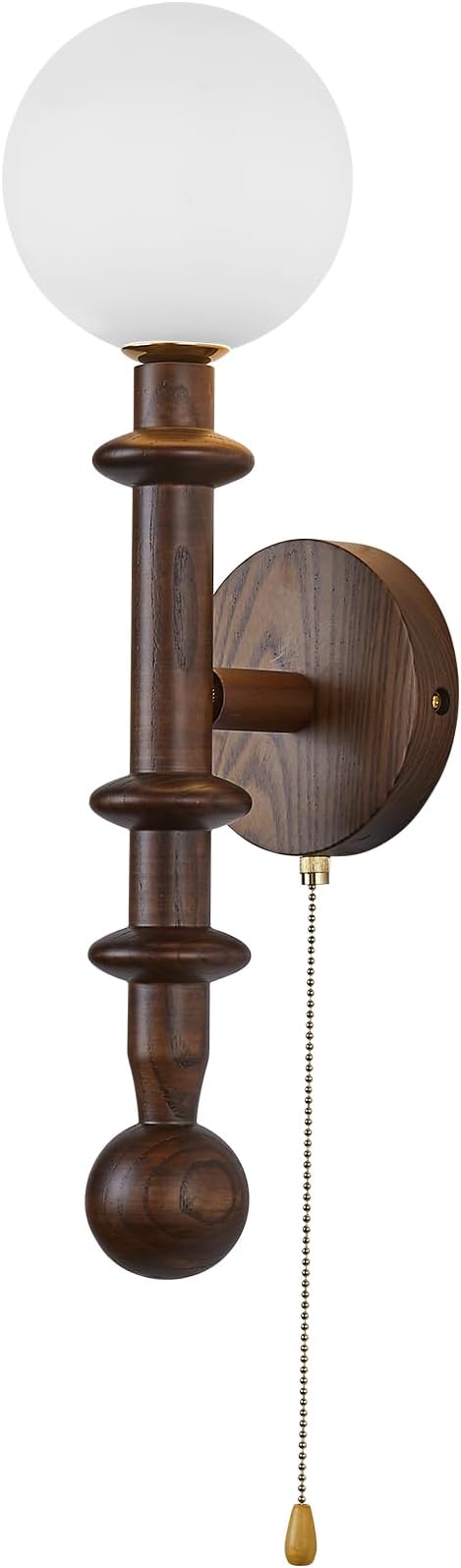 Wood Wall Sconce,Industrial Globe Wall Sconce,Modern Bedroom Vanity Wall Light fixtures with White Globe Glass Lampshade for Living Room、dinging Room