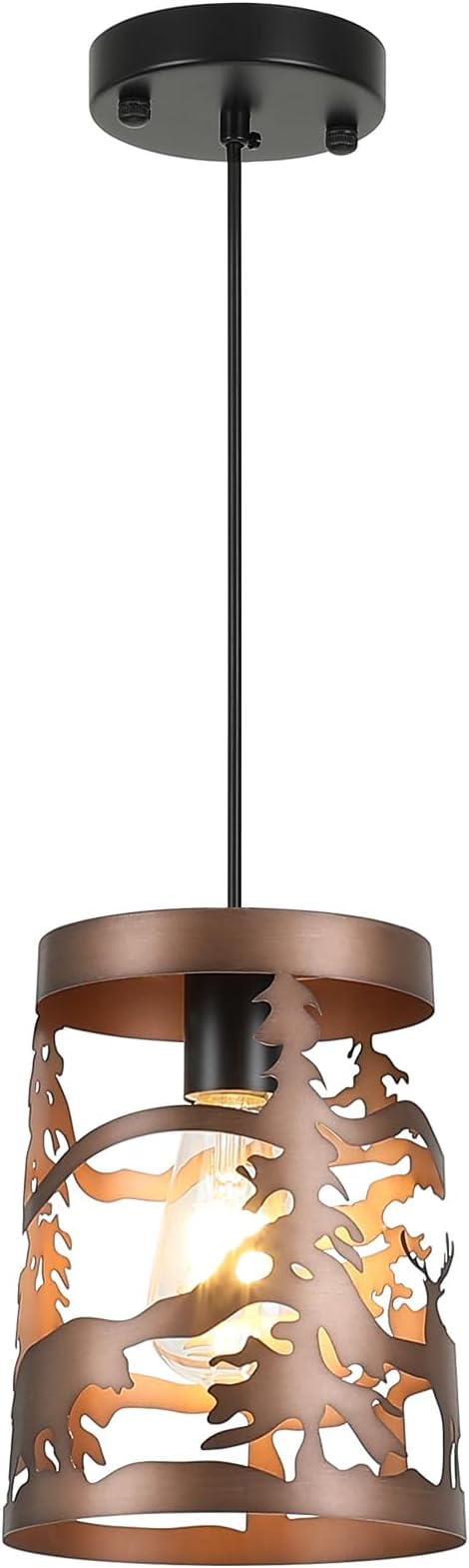 Rustic Bear Pendant Lights, 1-Light Brushed Bronze Round E26 Base Cage Metal Fixture Adjustable Hanging Height for Kitchen Island, Hallway, Dining Room,Foyer,Bedroom(No Bulb Included)