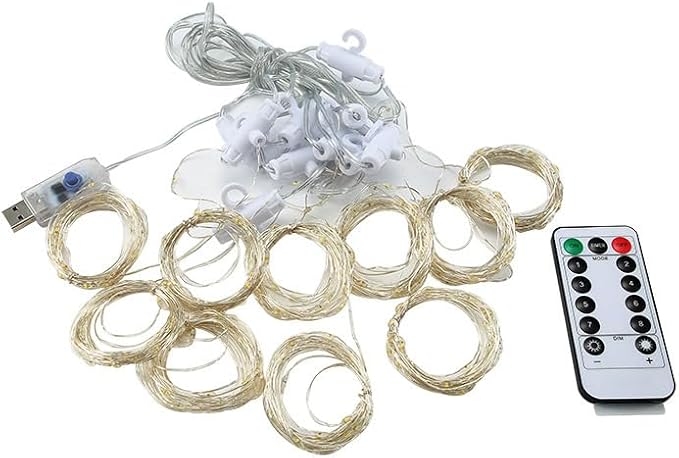 300 LED Warm White Fairy Curtain Lights – 3m USB Plug-in String Lights with Remote Control, 8 Modes for Indoor/Outdoor Use – Perfect for Bedroom, Weddings, Parties, and Holiday Decor (1, Warm White)