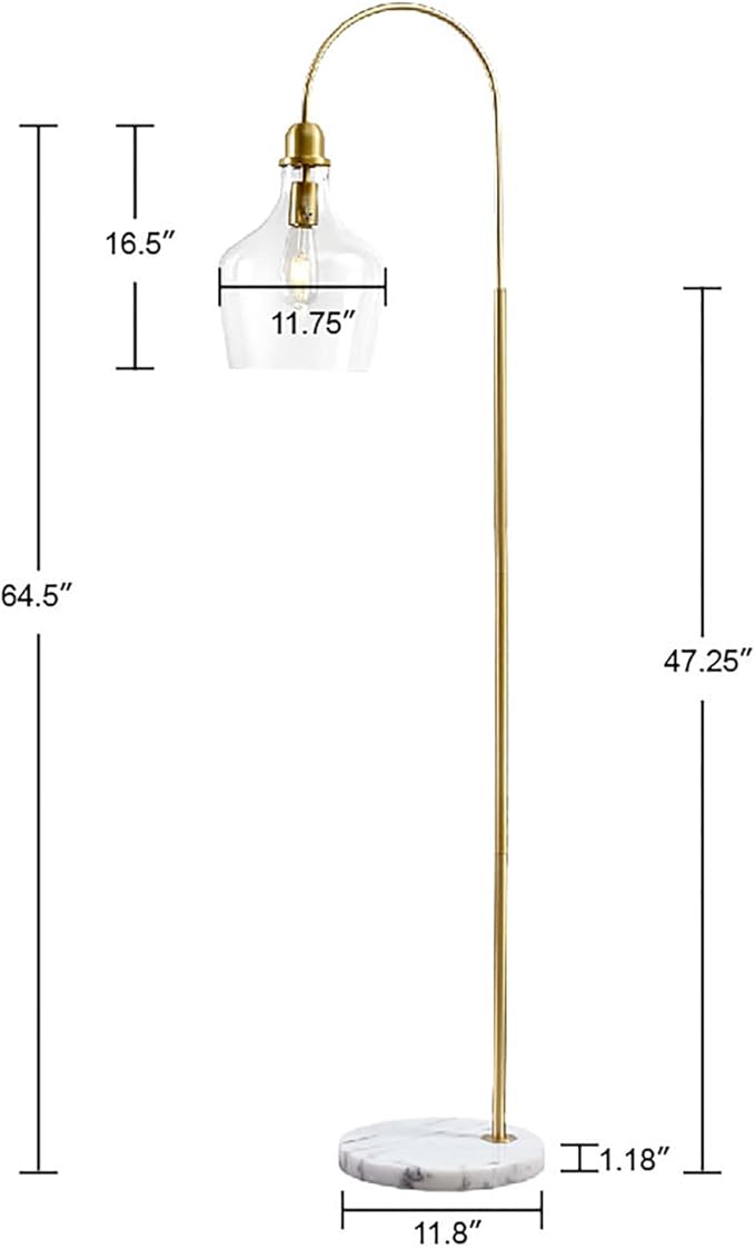 Ink+Ivy Auburn Floor Lamps for Living Room, Bell Glass Shade with Marble Base, in-Line Switch, Metal Frame, 72" Cord, Modern, Transitional, Used at Foyer,Office, Kitchen, Living Space, Gold