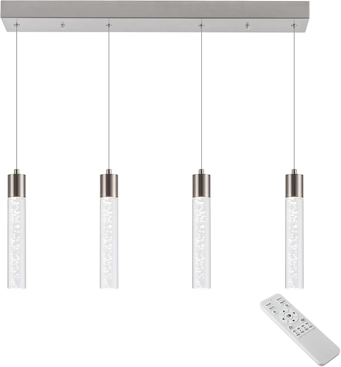 Pendant Light Kitchen Island with Remote Control & Dimmable, Modern Brushed Nickel Pendant Light Fixture for Dining Room 3000K/4000K/6000K