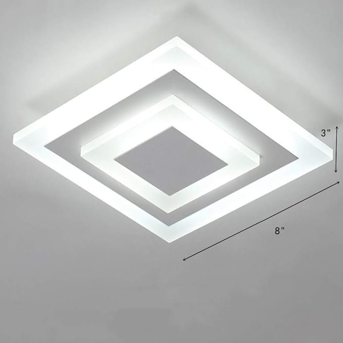RUNNUP Acrylic Unique Minimalist Ceiling Lamp Minimalist Led Flush Mount Ceiling Light for Dining Hallway Living Kitchen Bedroom Room Kitchen Island Office,White-Square-Cool Light