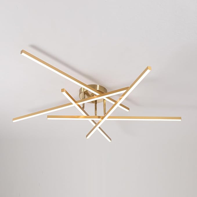 Gold Modern Sputnik Chandelier Ceiling Light Fixtures,5-Lights Industrial Metal Semi Flush Mount Ceiling Light for Bedroom Dining Room Living Room Kitchen Hallway(Gold, 5 Head)