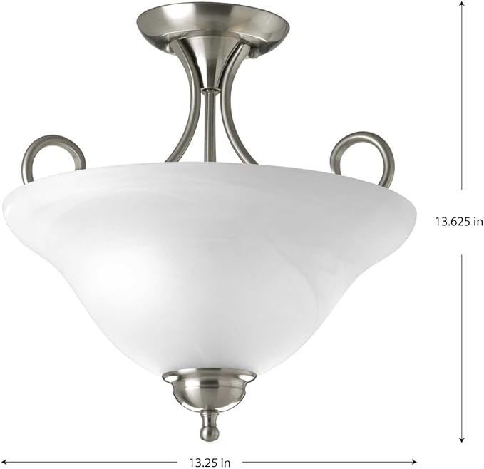 Progress Lighting 2-Light 13-1/4" Semi-Flush, Indoor, P3460-09, Brushed Nickel